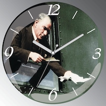 Atatürk Mektup Baskılı Bombeli Cam Sessiz Duvar Saati Çok Renkli