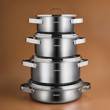 Karaca Power Steel 316+ 3ply Discovery İndüksiyon Tabanlı 8 Parça Çelik Tencere Seti Gümüş