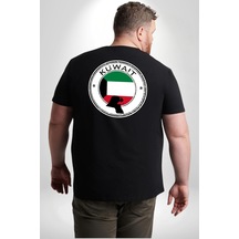 Angemiel Kuveyt Bayrağı Büyük Beden Siyah Tişört Kadın Erkek Ünisex Sırt Baskılı Siyah