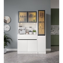 Lotus Midi Sağ Vitrinli Kahve Köşesi Komple Mdf Led Mutfak Dolabı Beyaz