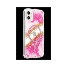 Onegif Apple Uyumlu iPhone 11 Lotus Simli Magsafe Kapak - Pembe