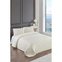 Ekru Gül Bohem Yatak Örtüsü 220 X 230 Çift Kişilik Peluş Yumuşak Welsoft 2 Adet Yastık Kılıfı Ekru - Gül