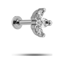 925 Ayar Gümüş Rodyumlu Minimal Üç Mekik Taşlı Lotus Tragus Piercing Küpe Gümüş