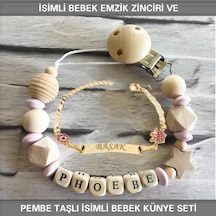 Sahi Aksesuar İsimli Bebek Emzik Zinciri ve İsimli Bebek Künye Seti BEZYI310 Pembe