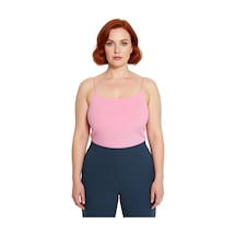 Ersefa Kadın Crop Fitilli Kaşkorse Bluz Kare Yaka İnce Askılı Günlük Giy Pembe