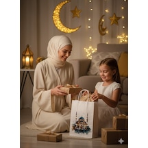 Ramazan Hediyelik Paketleme Çantası, 3 Adet, Cami Tasarımlı Kağıt