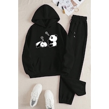 Uyguntarz Unisex Uykucu Panda Baskılı Rahat Eşofman Takımı Siyah