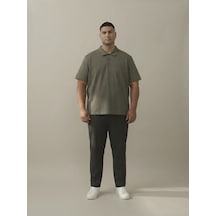 Maccali Erkek Haki Büyük Beden Bol Basic Polo Yaka Tişört