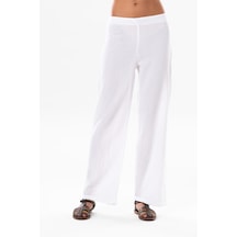 Sardunya Beli Lastikli Müslin Pantolon Beyaz Byz-beyaz