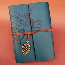 Deri Yaprak Desenli Petrol M.isi Defter