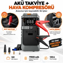 19800 Mah 12v Akü Takviye Cihazı Jump Starter Hava Kompresörlü