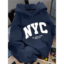 Harmandar Nyc Baskılı Kapüşonlu Oversize Sweatshirt Lacivert