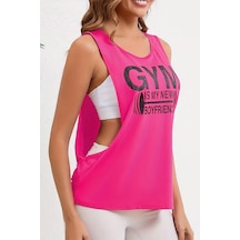 Ghassy Co. Kadın Gym Baskılı Nefes Alabilen Fitness Yoga Koşu Kolsuz Spor Atlet Fuşya