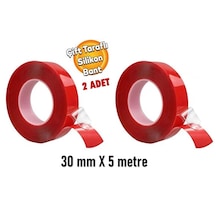 2 Adet Çift Taraflı Güçlü Silikonlu Şeffaf Bant 30 Mm X 5 Metre