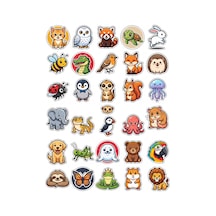 30 Adet Chibi Sevimli Hayvan Sticker Seti - Laptop Defter Telefon İçin Çok Renkli