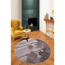 Gri Çınar 3d Kaymaz Tabanlı Yuvarlak Hol Halısı Ar412n11
