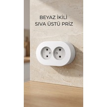Beyaz İkili Sıva Üstü Dekoratif Topraklı Elektrik Prizi Normal
