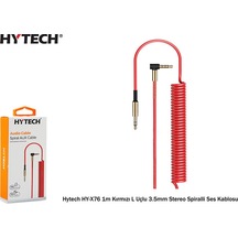 Hytech Hy-X76 1M Kırmızı L Uçlu 3.5Mm Stereo Spiralli Ses Kablosu