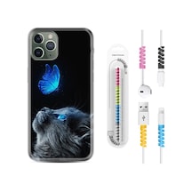 Apple Uyumlu iPhone 11 Pro Max Kılıf Kablo Koruyuculu Butterfly Cat 1891
