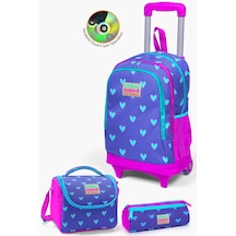Coral High Kids Lavanta Pembe Kalp Desenli Çekçekli 3 Lü Okul Çanta Seti Set0123906