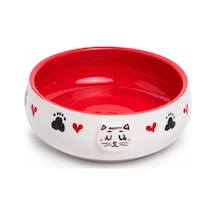 Lüks Seramik Mama Kabı Pati Kedi Köpek Kalp Desen Kabartmalı Doğal Renkli Kedi Ve Köpek Yemek Su Kasesi, Devrilmez Premium Dekoratif Porselen Yapı 1 Adet Tekli Kırmızı