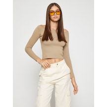 Koton Crop Triko Kazak Kayık Yaka Uzun Kollu Bej 3sal90009ht 3SAL90009HT057 Ekru