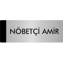 Metal Yönlendirme Levhası, Departman Kapı Isimliği Nöbetçi Amir 7x20 Cm Gümüş Renk