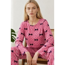 Kadın Desenli Nefes Alan Pembe Pijama Takımı 4694