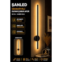 Dekoratif 20w İç Mekan Siyah Kasa Amber Işık Rengi 80 Cm Duvar Aplik Pilli 2 Adet