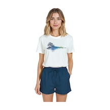 Kadın Beyaz Relaxed Fit %100 Pamuk Tişört Yansıyan Ağaç Suluboy Beyaz