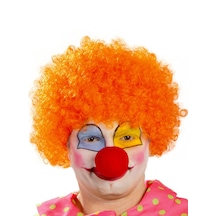 Turuncu Renk Kıvırcık Afro Bonus Peruk Takma Saç Ve Kırmızı Burun Seti 5680