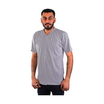 Eser - V Yaka Kısa Kol İş Tişörtü - Cepli - Regular Fit Gri