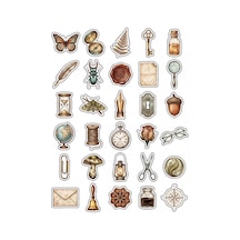 30 Adet Vintage Antika Obje Sticker Seti - Scrapbook Ajanda Defter İçin Çok Renkli