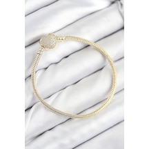 Pirinç Charm Zirkon Taşlı Kalp Model Gold Renk Kadın Bileklik - Çok Renkli