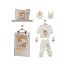 Pia Baby Gl 1933-06 İsme Özel Yastık Battaniye Zıbın Set Krem