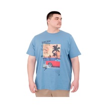Mode Xl Büyük Beden Erkek Baskılı T-shirt Palm Dream U25026 Mavi Mavi