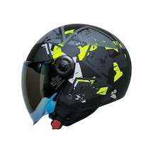 Motoanl Motosiklet Yarım Siyah Vizör Fiber Material Neon Camo Kapalı Kask Gri