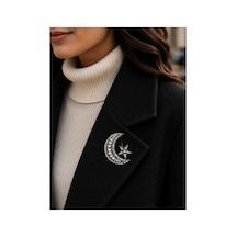 Exclusive Silver Moon Broş El İşçiliği Kristal Taşlı Lüks Kadın Broşu Çok Renkli