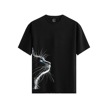 Neon Cat Pamuklu Kadın Siyah Tişört Çok Renkli