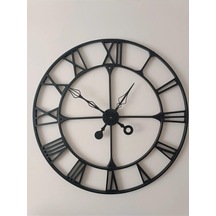Büyük Metal Duvar Saati, Roma Rakamları, 90 Cm, Siyah Diğer