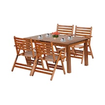 Antalya Ahşap Bahçe Balkon Seti: 80x120 Sabit Masa, 4 Sandalye
