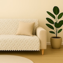 Şönil Jakarlı Kaymaz Koltuk Örtüsü 175x215 Cm Çekyat Uyumlu, Yıkanabilir Krem