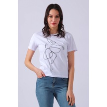 Balerin Baskılı Kadın T-shirt-beyaz