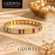 Gizovia Gold Renk Renkli Baget Taşlı Sıralı Kadın Bileklik Çok Renkli