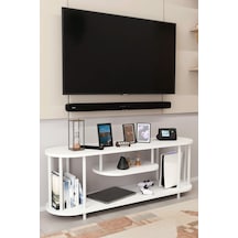 Modern Tv Ünitesi Ahşap Raflı 2 Katlı Televizyon Sehpası Minimalist,dayanıklı, Tv Standı Beyaz Demir Beyaz