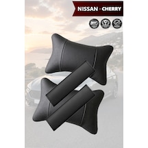 Nissan Cherry Uyumlu Lüks Deri Yastık Deri Kemer Koruyucu Set Siyah