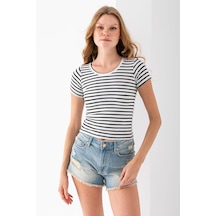 Giysa Kadın Bisiklet Yaka Çizgili Basic Body Siyah - 25509 Siyah