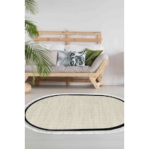 Dekoreko Kaymaz Taban Djt Banyo Mutfak Salon Halı Trend Saçaklı Oval Dokuma Desen E5001 Bej Gri