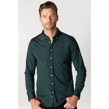 Tudors Slim Fit Uzun Kol Çizgili Spor Yaka Poplin Erkek Gömlek-25329 Haki
