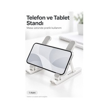 Katlanabilir Yükseklik Ayarlı Telefon Tablet Standı, Beyaz